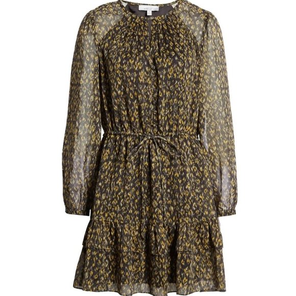 Nordstrom Adelyn Rae Vania Print Pleats & Ruffles Long Sleeve Mini Dress Size M - Picture 2 of 13
